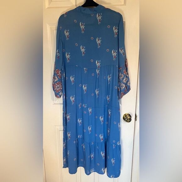 S.R. Fashion Vintage Blue Floral Midi Dress Sz Large - Picture 6 of 9